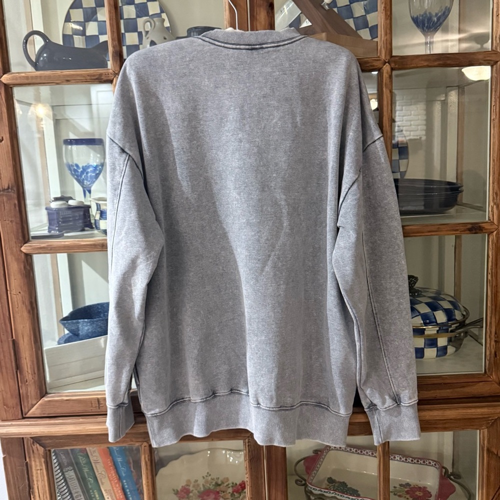 Oversized Acid Wash Crewneck Sweatshirt w Pockets Gray Small - Picture 10 of 10